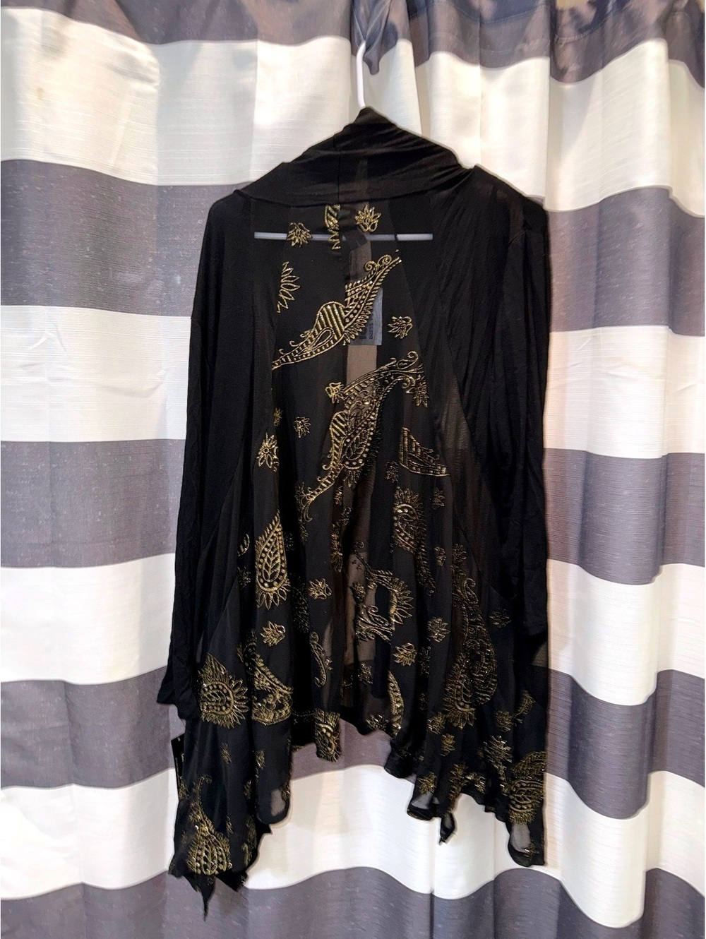 Black shawl black Lavanya cape cardigan paisley gold overlay